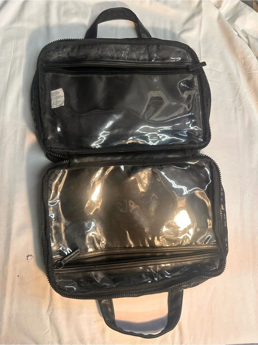 Steve Madden Black Quilted Clear Travel Cosmetic Makeup Train Case Bag